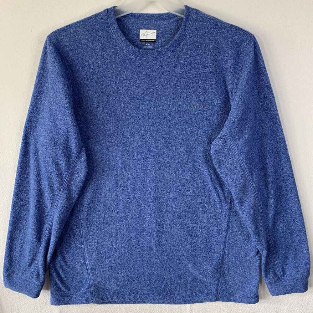 Greg Norman Fleece Sweater Men Medium Blue Golf Shark Logo Cozy Outdoors Comfort